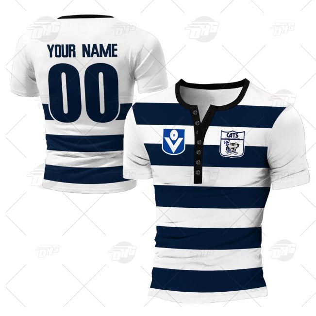 Personalized Geelong Cats Football Club Vintage Retro AFL Henley Shirt Gothic T-shirt