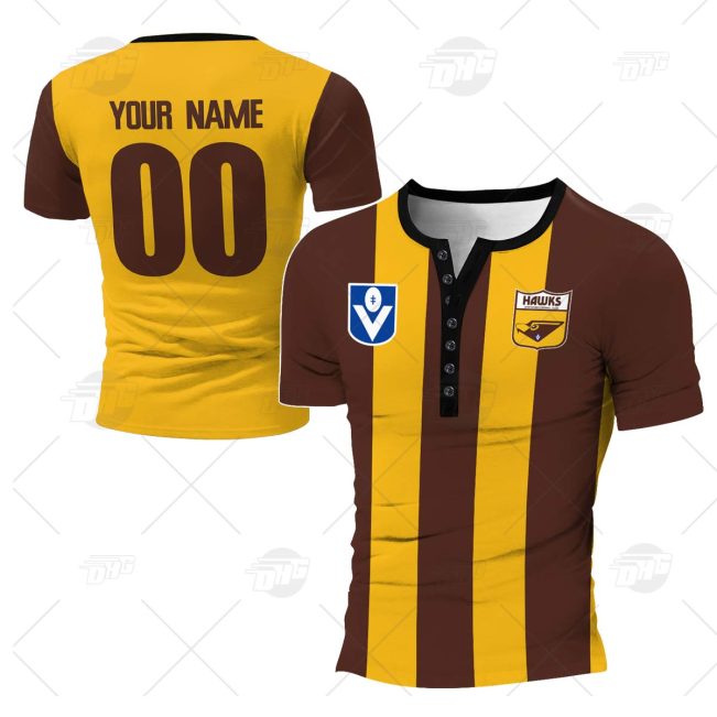 Personalized Hawthorn Football Club Vintage Retro AFL Henley Shirt Gothic T-shirt