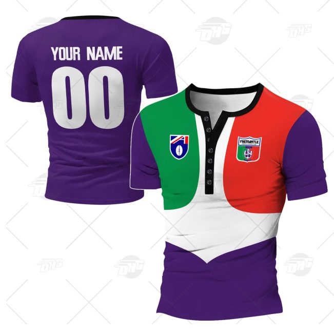 Personalized AFL Fremantle Football Club 90s Vintage Henley Shirt Gothic T-shirt