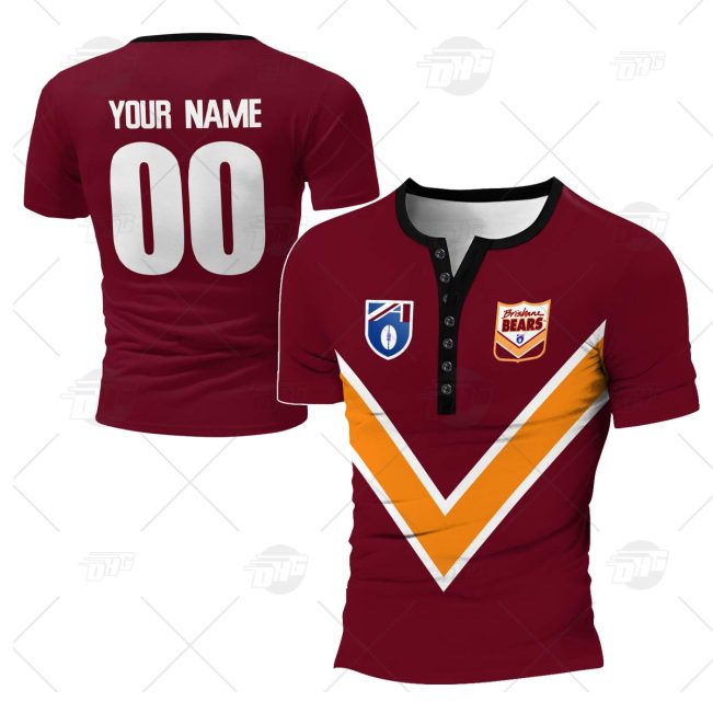 Personalized Brisbane Bears Football Club Vintage Retro AFL Henley Shirt Gothic T-shirt