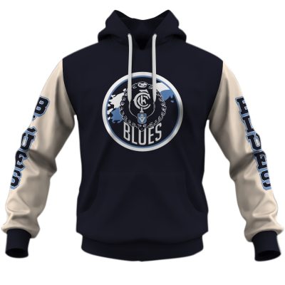 Personalise AFL Carlton Blues Vintage Retro Hoodie Shirt Sleeve
