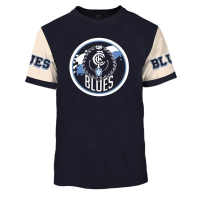 Personalise AFL Carlton Blues Vintage Retro Hoodie Shirt Sleeve