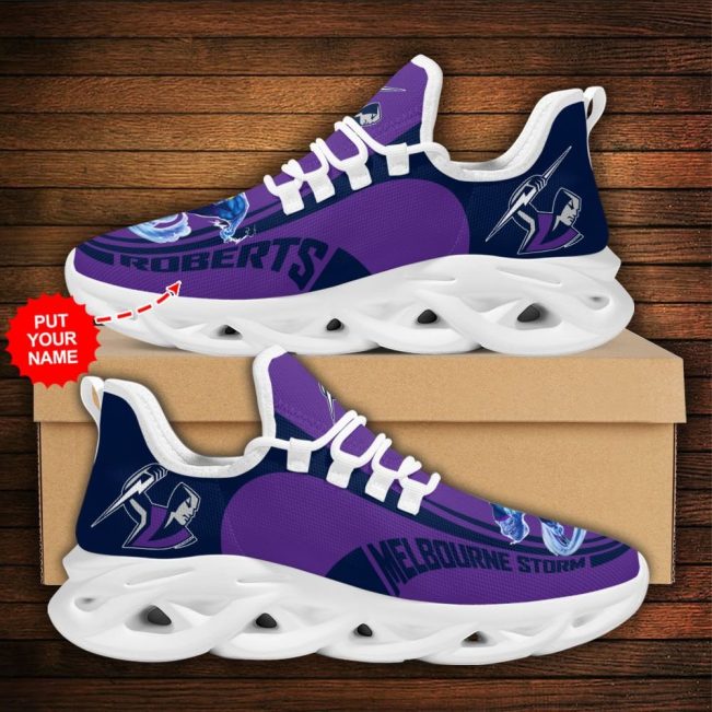 NRL Melbourne Storm Custom Name Purple Storm Man Mascot Max Soul Shoes