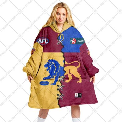 AFL Brisbane Lions Custom Name Number 2023 Mix Guernsey V2 Fleece Oodie