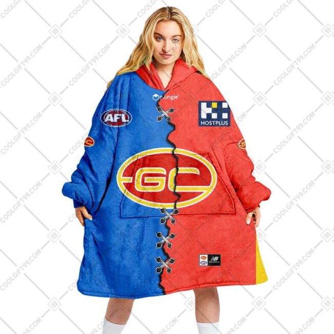 AFL Gold Coast Suns Custom Name Number 2023 Mix Guernsey V2 Fleece Oodie