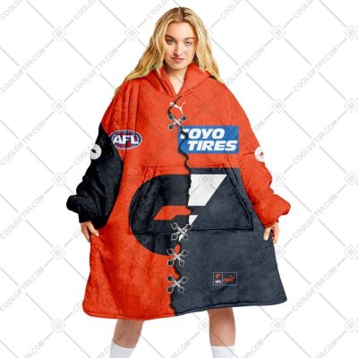 AFL Greater Western Sydney Giants Custom Name Number 2023 Mix Guernsey V2 Fleece Oodie