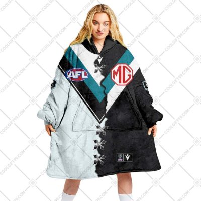 AFL Port Adelaide Custom Name Number 2023 Mix Guernsey V2 Fleece Oodie
