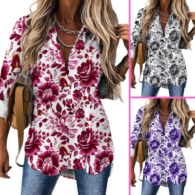 Hot Trend Women's Casual Shirt Burgundy Blossom Blouse And NRL team logo