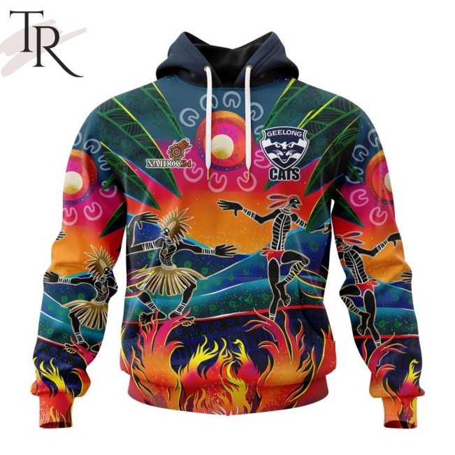 AFL Geelong Cats Special NAIDOC Week 2024 Keep The Fire Burning Design Hoodie - Torunstyle