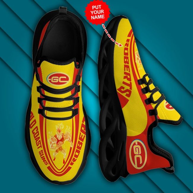 AFL Gold Coast Suns Custom Name Yellow Mascot Max Soul Shoes