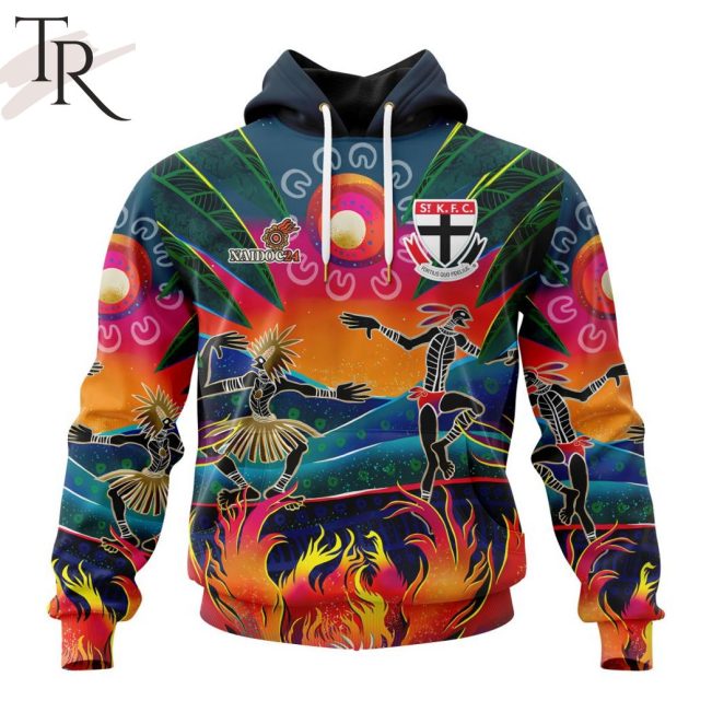 AFL St Kilda Football Club Special NAIDOC Week 2024 Keep The Fire Burning Design Hoodie - Torunstyle