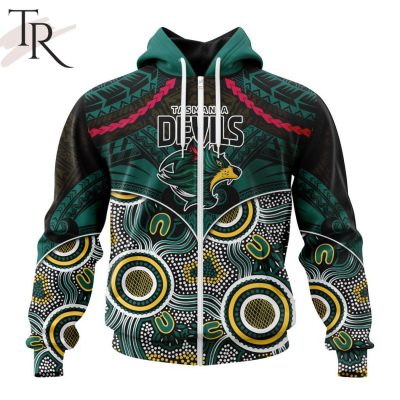 AFL Tasmania Football Special Indigenous Mix Polynesian Design Hoodie - Torunstyle