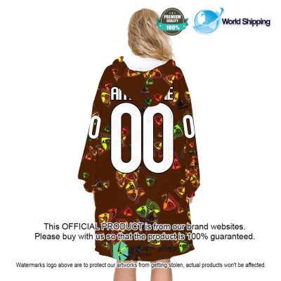 AFL Hawthorn Hawks Custom Name Number Brown Multiple Logo Fleece Oodie