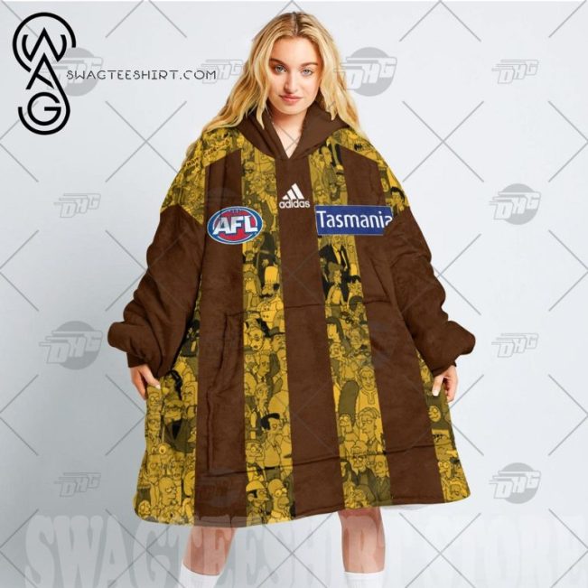 AFL Hawthorn Hawks Custom Name Number The Simpson Guernsey Fleece Oodie