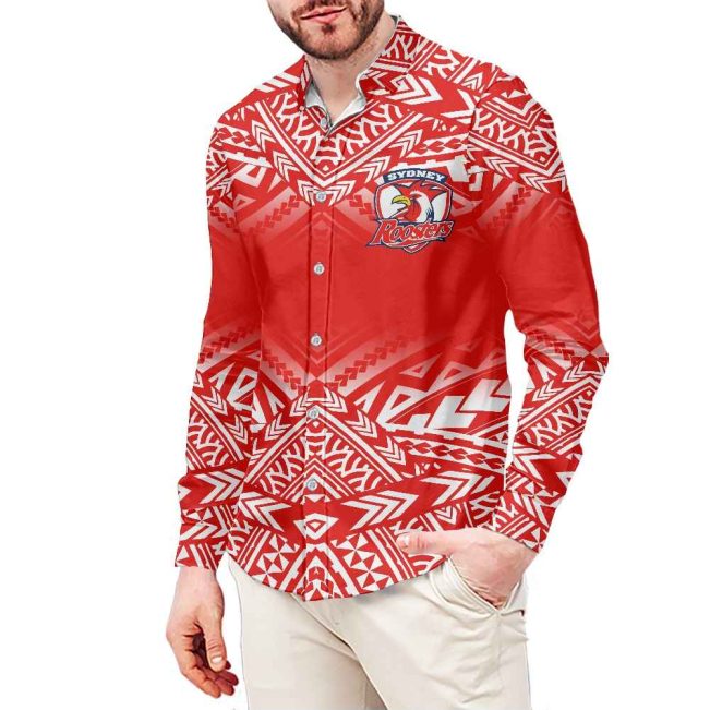 Polynesian NRL Dolphins Men's Long Sleeve Button Shirts
