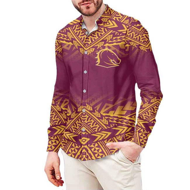 Polynesian NRL Dolphins Men's Long Sleeve Button Shirts