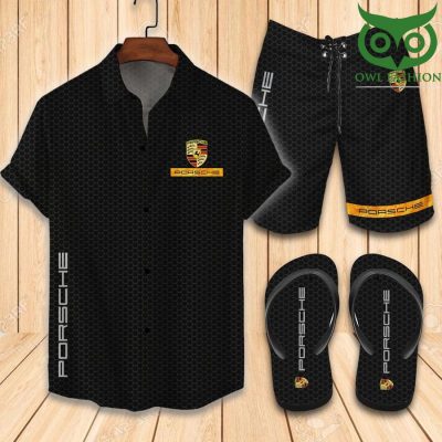 PORSCHE full black FLIP FLOPS AND COMBO HAWAII SHIRT SHORTS