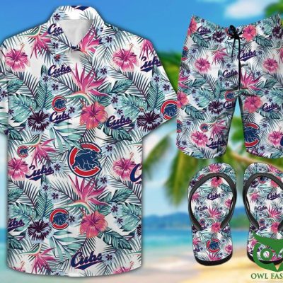 Chicago Cubs Leaf Flip Flops And Combo Hawaiian Shirt Shorts