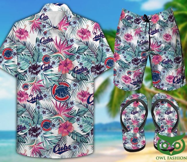 Chicago Cubs Leaf Flip Flops And Combo Hawaiian Shirt Shorts