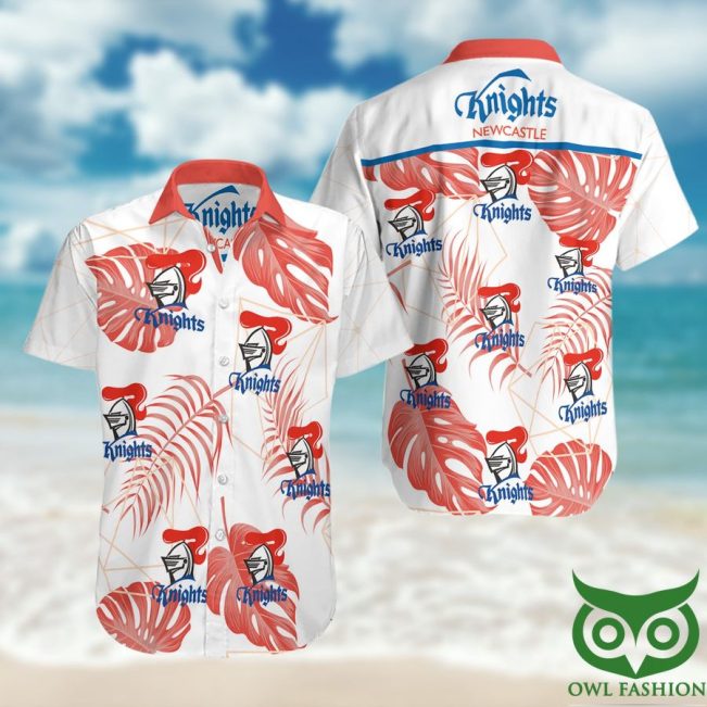 NRL Newcastle Knights Red Leaves White Hawaiian Shirt