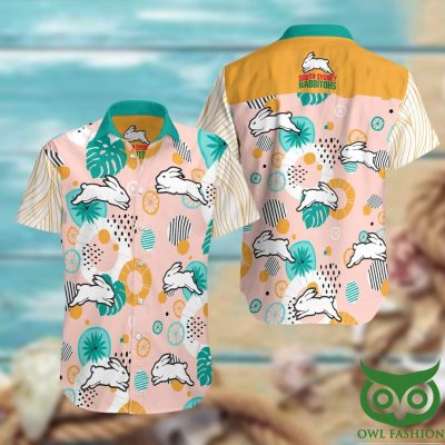 NRL South Sydney Rabbitohs Light Pink and Turquoise Hawaiian Shirt