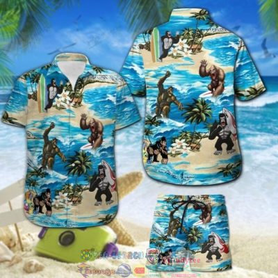 King Kong Surfing Palm Tree Hawaiian Shirt And Shorts - Hot Sale 2025