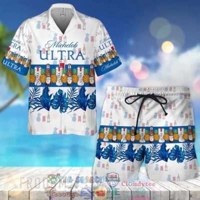 Michelob Ultra Beer Tropical Pineapple Hawaiian Shirt Beach Shorts - Hot Sale 2025