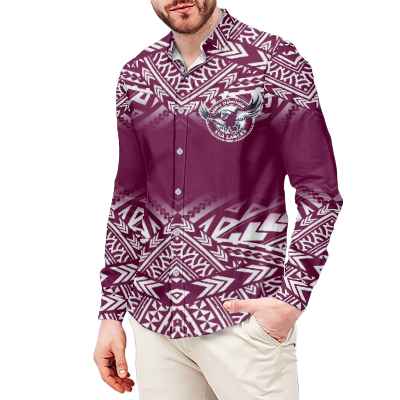 Polynesian NRL Dolphins Men's Long Sleeve Button Shirts