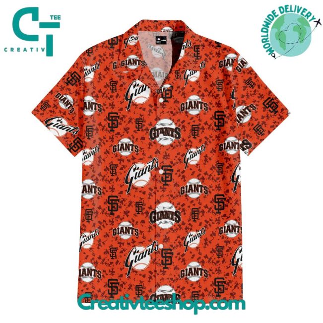 San Francisco Giants Orange Camouflage Hawaiian Set - Teesmith