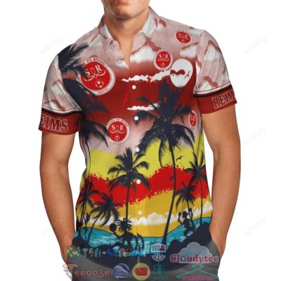 Stade De Reims Fc Palm Tree Hawaiian Shirt Beach Shorts - Hot Sale 2025
