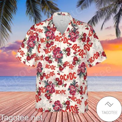 AC/DC Rock Band Floral Pattern White Hawaiian Shirt And Short