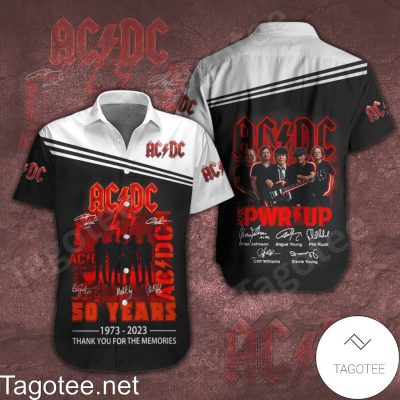 AC/DC Rock Band Signatures PWR UP Black White Hawaiian Shirt And Short