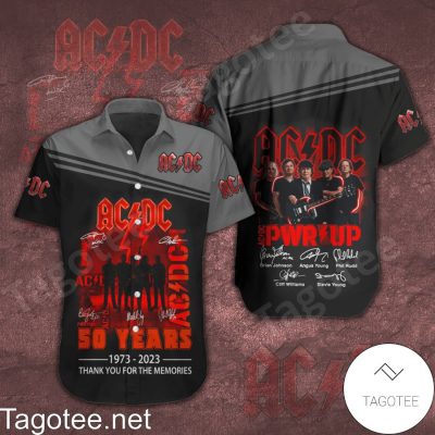 AC/DC Rock Band Signatures PWR UP Black White Hawaiian Shirt And Short