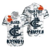 AFL Carlton Blues ANZAC Day Camo Custom Name Number Hawaiian Shirt