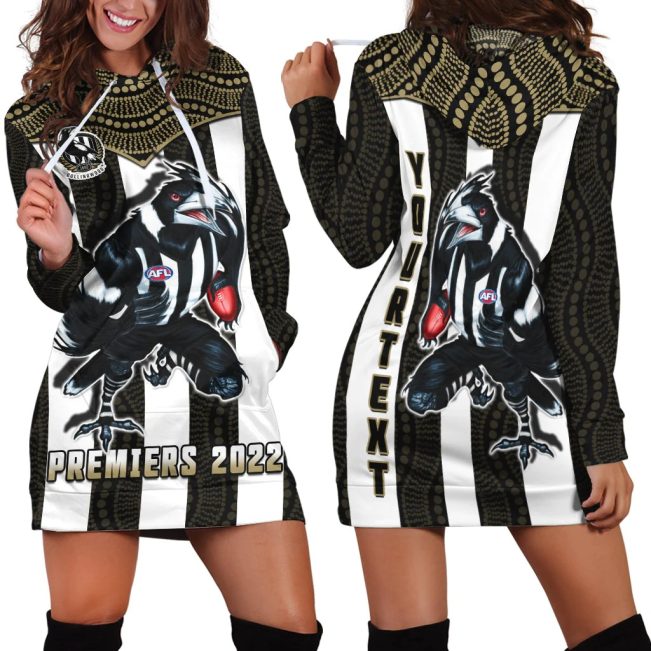 AFL Collingwood Magpies Custom Text Mascot 2022 Women Hoodie Dress