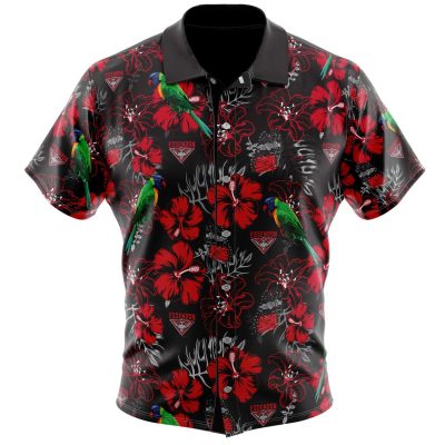AFL Essendon Bombers Red Black Hibiscus Hawaiian Shirt