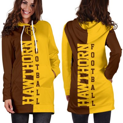 AFL Hawthorn Hawks Gold Brown Women Hoodie Dress V2