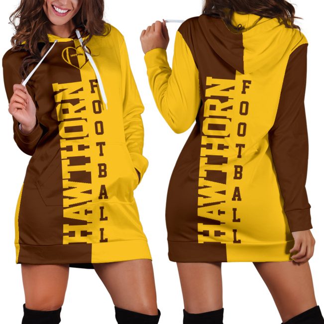AFL Hawthorn Hawks Gold Brown Women Hoodie Dress V2