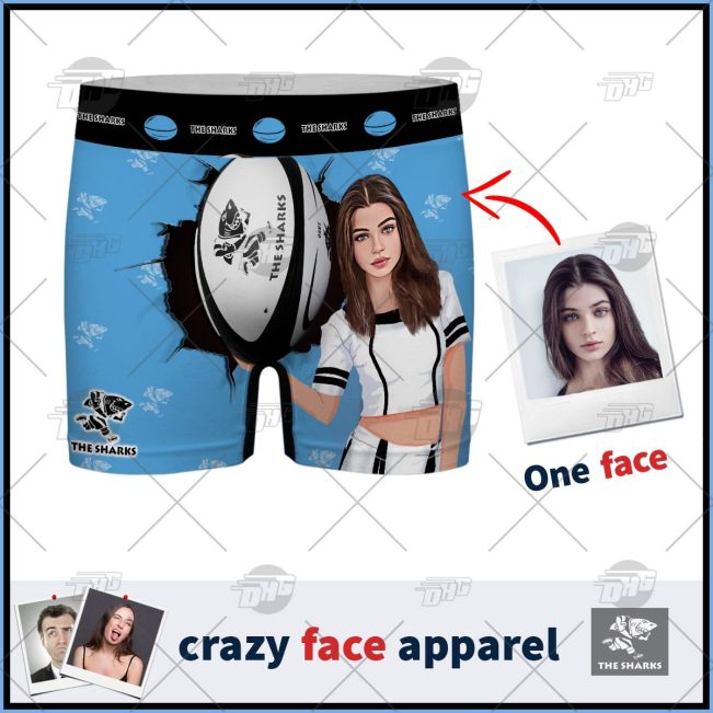 Custom men boxer with face Super Rugby THE SHARKS personalized gifts for him - OldSchoolThings - Personalize Your Own New & Retro Sports Jerseys, Hoodies, T Shirts