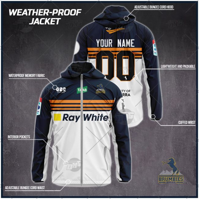 Personalised Super Rugby Act Brumbies Weather Proof Jacket Rain Proof Jacket - OldSchoolThings - Personalize Your Own New & Retro Sports Jerseys, Hoodies, T Shirts