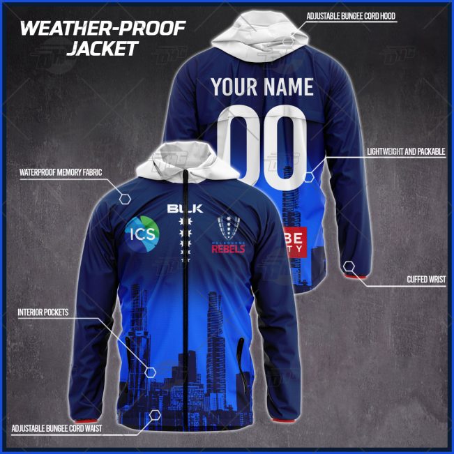 Personalised Super Rugby Melbourne Rebels Weather Proof Jacket Rain Proof Jacket - OldSchoolThings - Personalize Your Own New & Retro Sports Jerseys, Hoodies, T Shirts