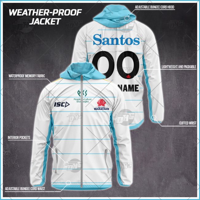 Personalised Super Rugby New South Wales Waratahs Weather Proof Jacket Rain Proof Jacket - OldSchoolThings - Personalize Your Own New & Retro Sports Jerseys, Hoodies, T Shirts