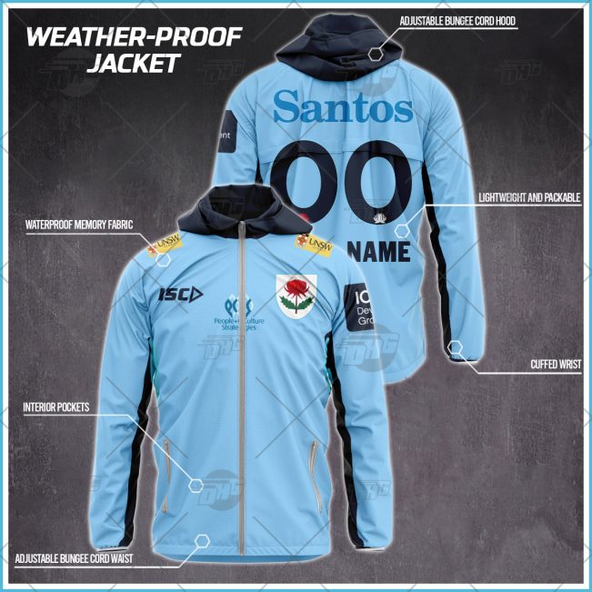 Personalised Super Rugby New South Wales Waratahs Weather Proof Jacket Rain Proof Jacket - OldSchoolThings - Personalize Your Own New & Retro Sports Jerseys, Hoodies, T Shirts