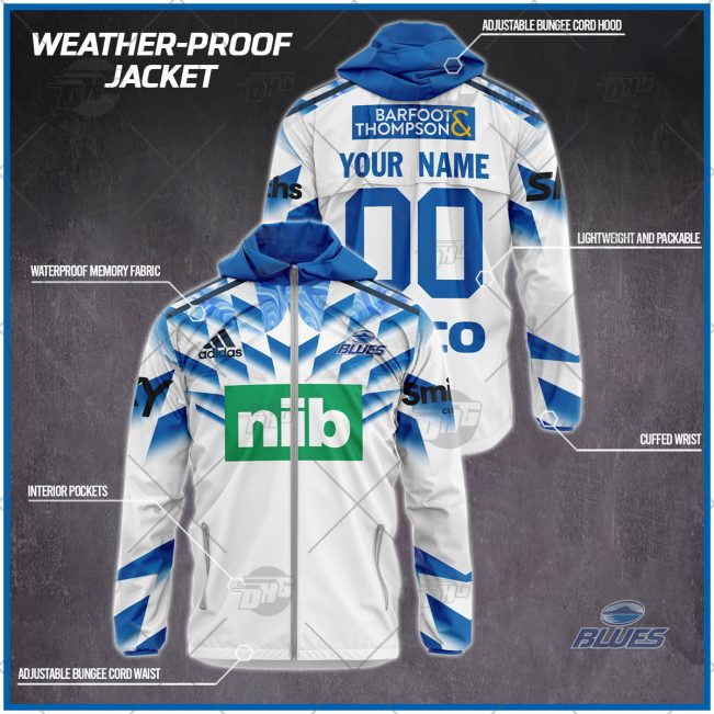 Personalised Super Rugby Auckland Blues Weather Proof Jacket Rain Proof Jacket - OldSchoolThings - Personalize Your Own New & Retro Sports Jerseys, Hoodies, T Shirts