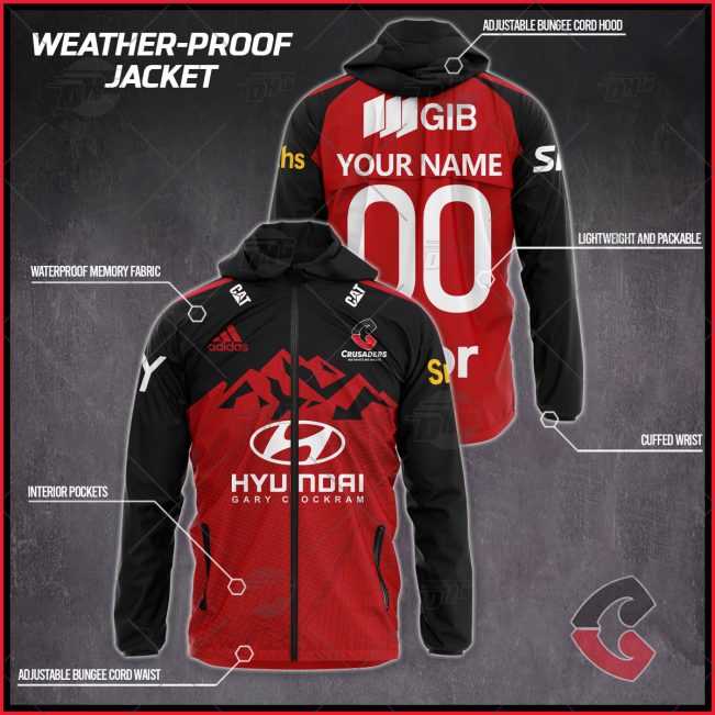 Personalised Super Rugby Canterbury Crusaders Weather Proof Jacket Rain Proof Jacket - OldSchoolThings - Personalize Your Own New & Retro Sports Jerseys, Hoodies, T Shirts