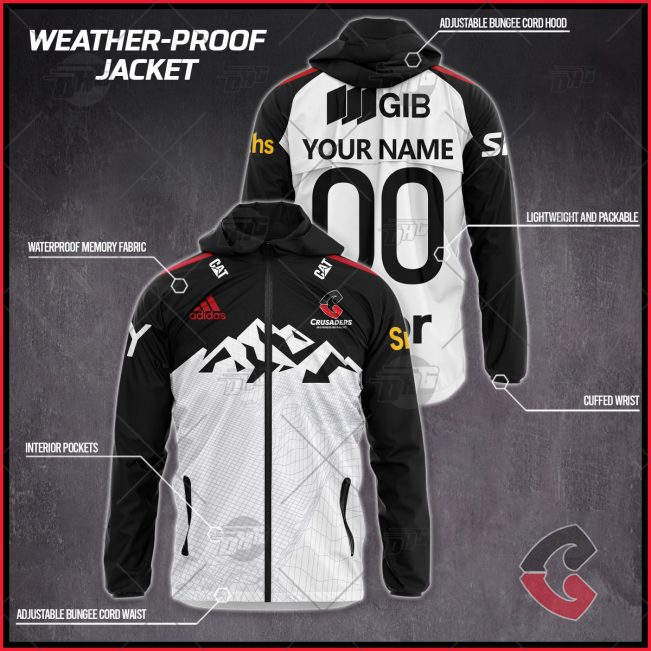 Personalised Super Rugby Canterbury Crusaders Weather Proof Jacket Rain Proof Jacket - OldSchoolThings - Personalize Your Own New & Retro Sports Jerseys, Hoodies, T Shirts