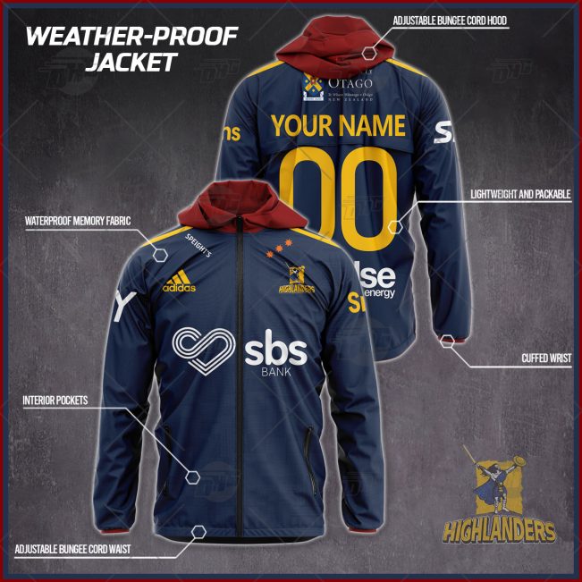 Personalised Super Rugby Otago Highlanders Weather Proof Jacket Rain Proof Jacket - OldSchoolThings - Personalize Your Own New & Retro Sports Jerseys, Hoodies, T Shirts