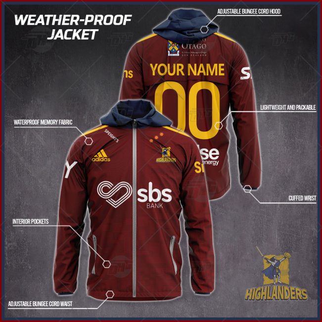 Personalised Super Rugby Otago Highlanders Weather Proof Jacket Rain Proof Jacket - OldSchoolThings - Personalize Your Own New & Retro Sports Jerseys, Hoodies, T Shirts