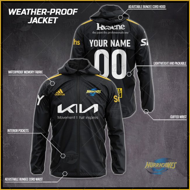 Personalised Wellington Hurricanes Super Rugby Weather Proof Jacket Rain Proof Jacket - OldSchoolThings - Personalize Your Own New & Retro Sports Jerseys, Hoodies, T Shirts