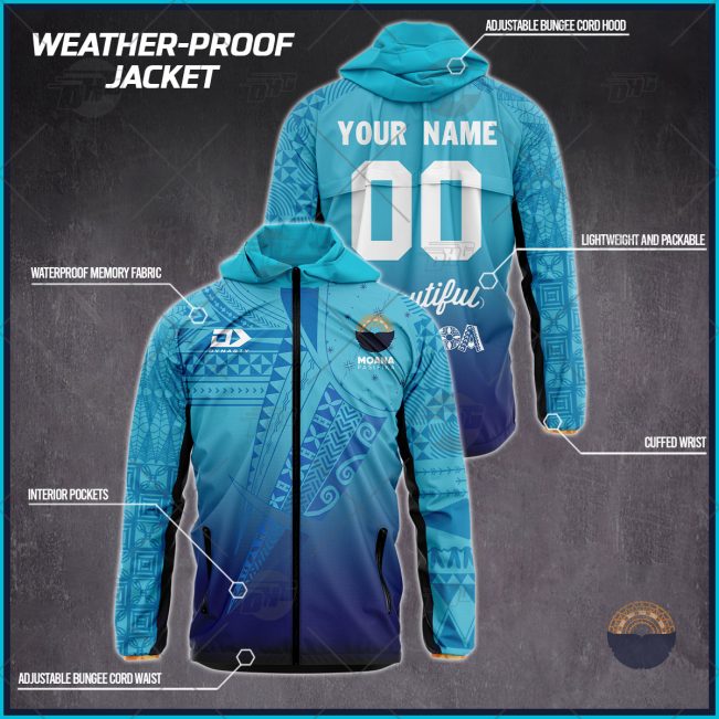 Personalised Super Rugby Moana Pasifika Weather Proof Jacket Rain Proof Jacket - OldSchoolThings - Personalize Your Own New & Retro Sports Jerseys, Hoodies, T Shirts